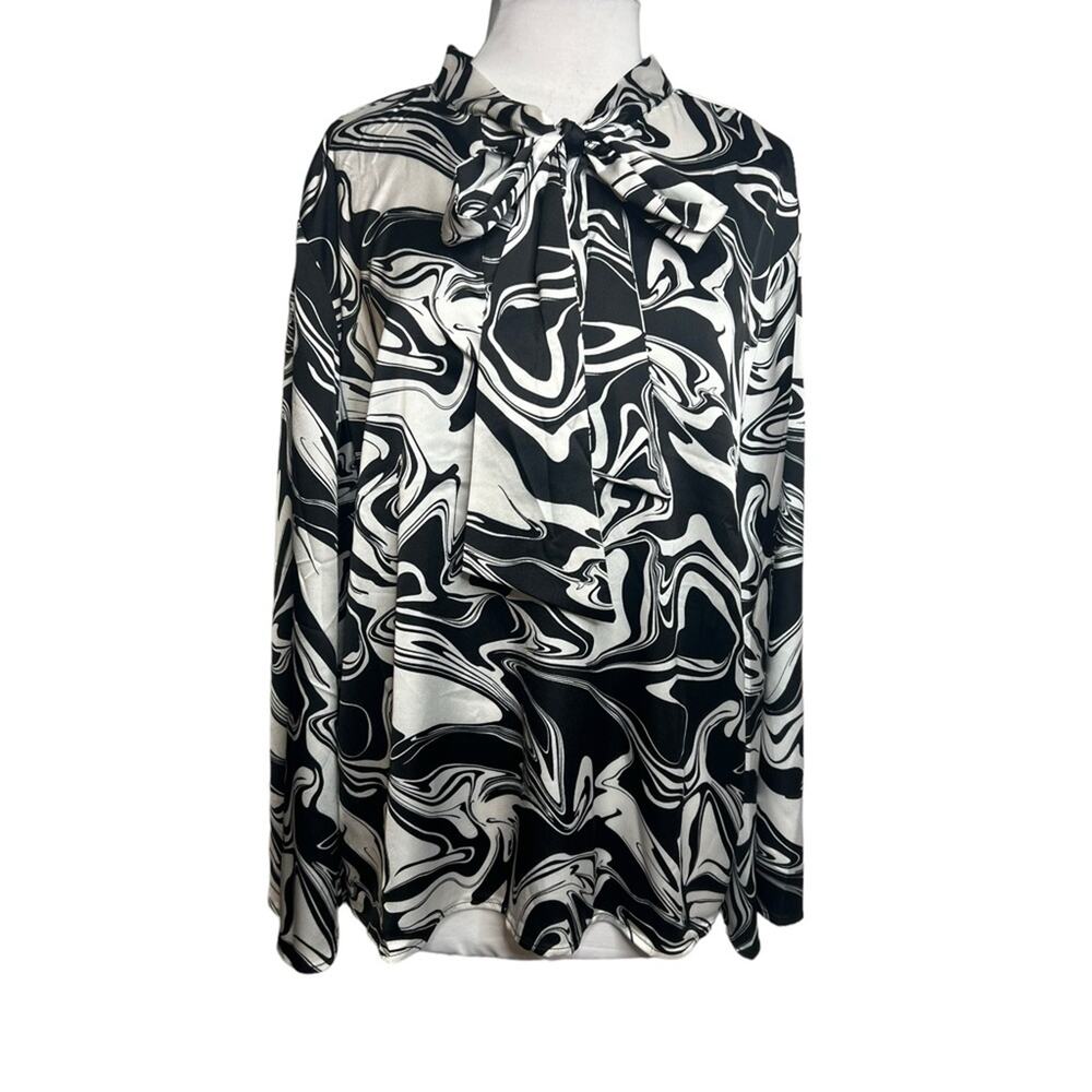 NWT Eloquii bell sleeve bow neck abstract swirl retro top Sz 18